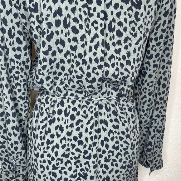 H&M Divided Khaki Green Leopard Print Button Up Tie Waist Mini Dress Sz 12 - Picture 5 of 12